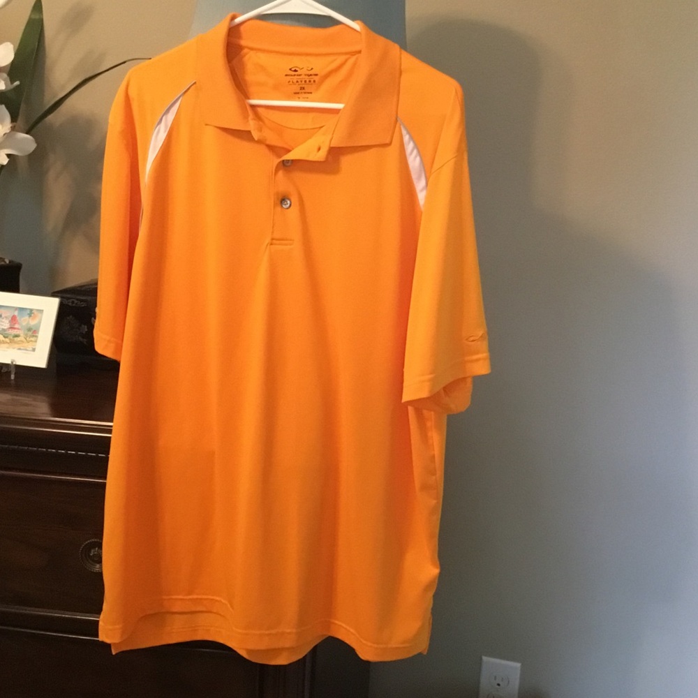 Snake Eyes-Men's Bright Orange Performance Polo with White/Gray Shoulder Accents